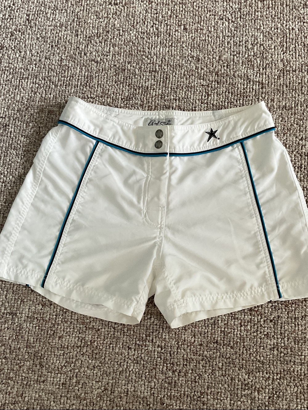 White Women's Athletic Shorts with Navy Piping